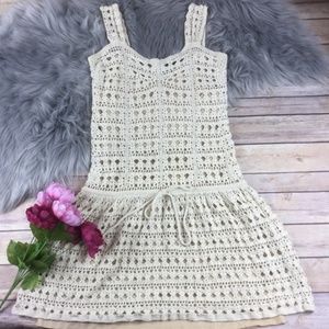 Vince Beige Crochet Slub Drop Waist Slip Dress